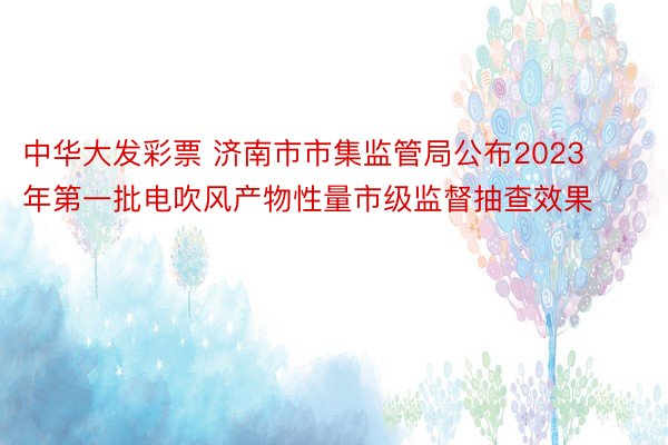 中华大发彩票 济南市市集监管局公布2023年第一批电吹风产物性量市级监督抽查效果